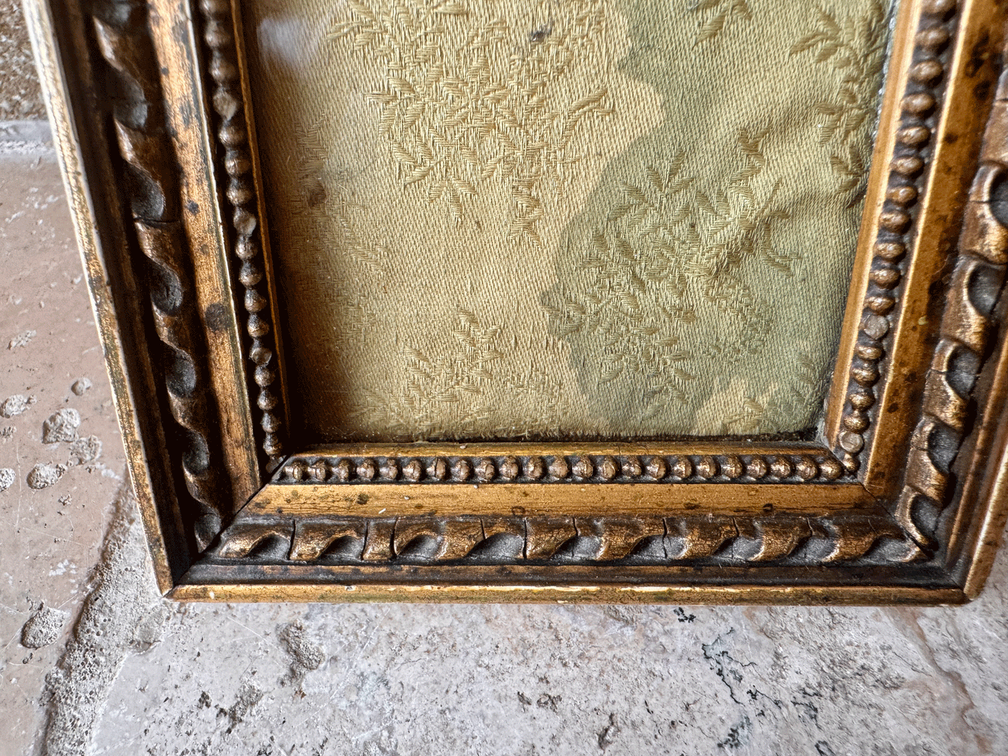 antique french wooden brass ormolu small picture photo frame garland banner 19th century