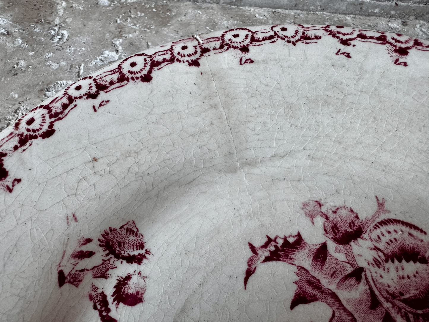 antique french gien chardons pink transferware terre de fer ironstone plate