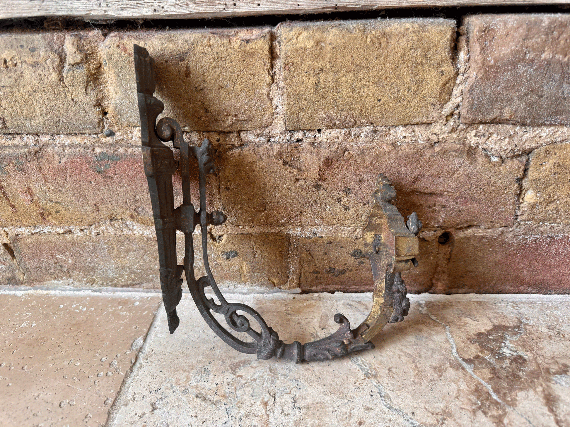 antique french rare 19th century cast iron ormolu wall bracket hanging decorative torches curtain drape hook tie back