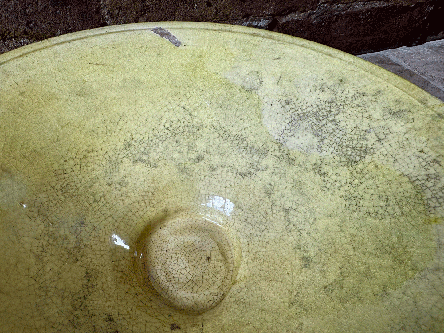 antique french large rare yellow glazed provencal earthenware terracotta tian mixing bowl