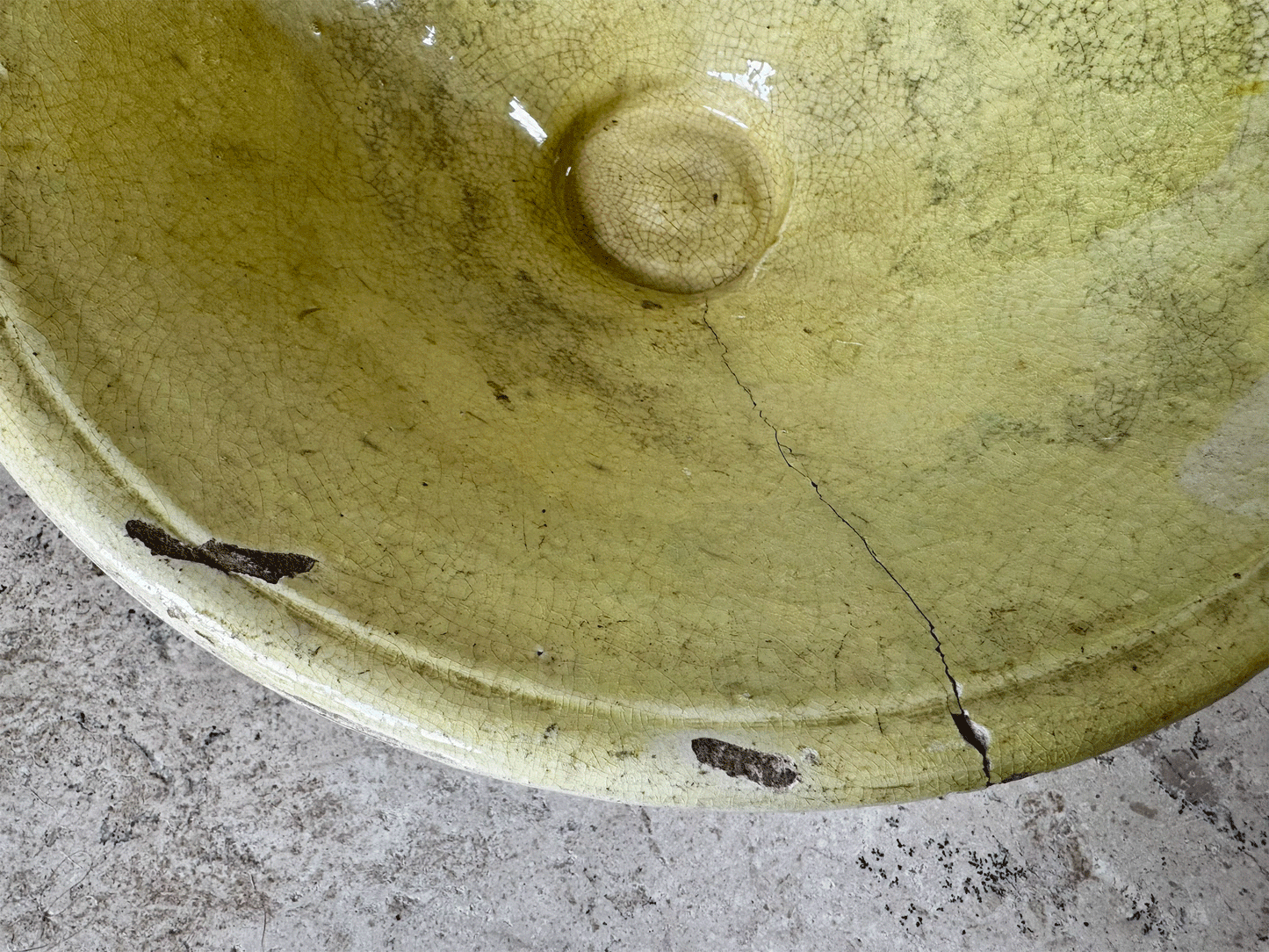 antique french large rare yellow glazed provencal earthenware terracotta tian mixing bowl