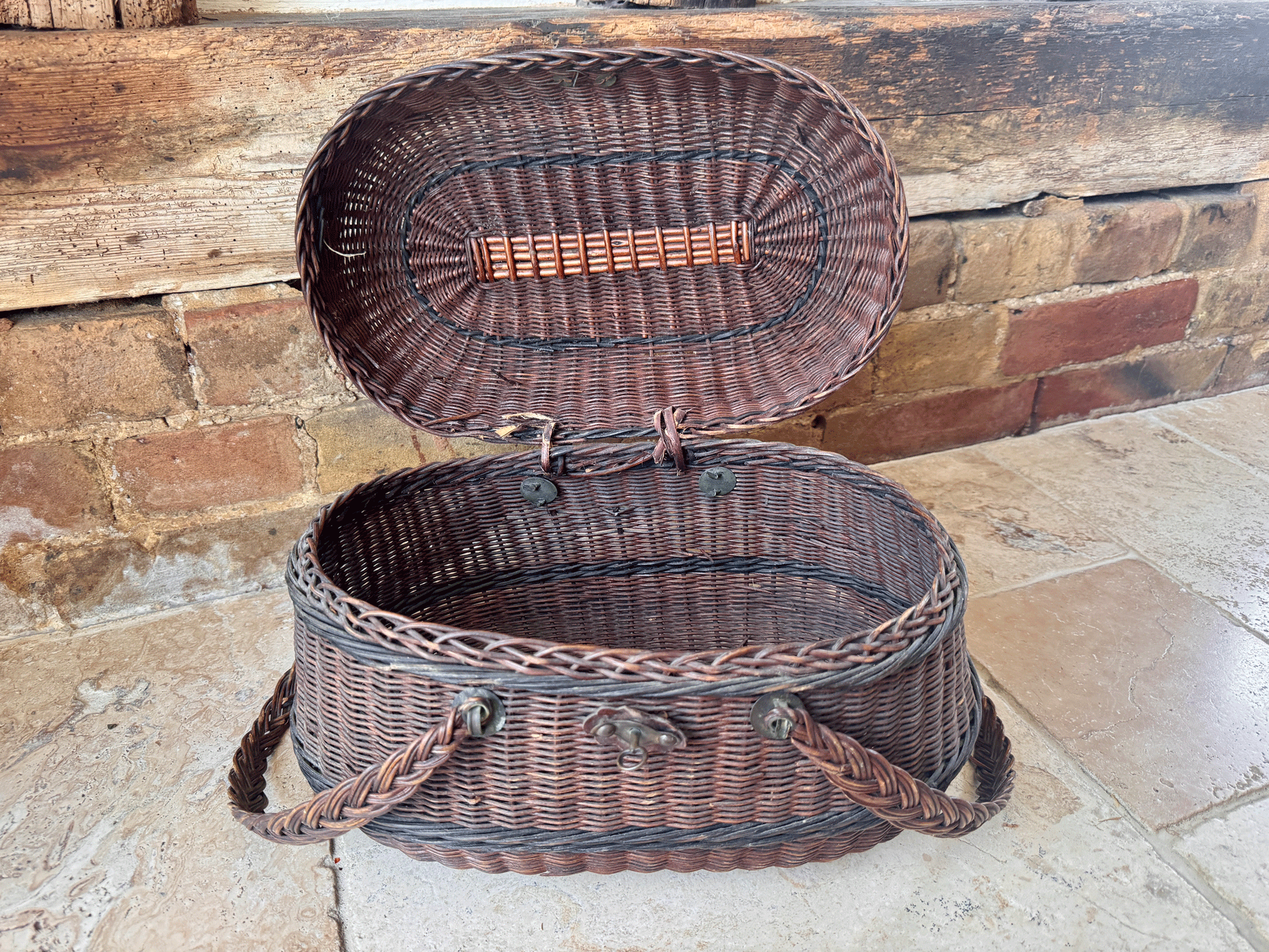 antique french extra large 19th century rustic fishing creel shopping bressan basket