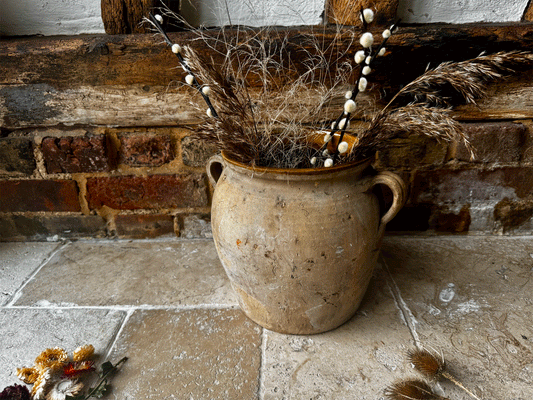 antique 19th century french extra large stoneware terracotta yellow lazed provence confit pot