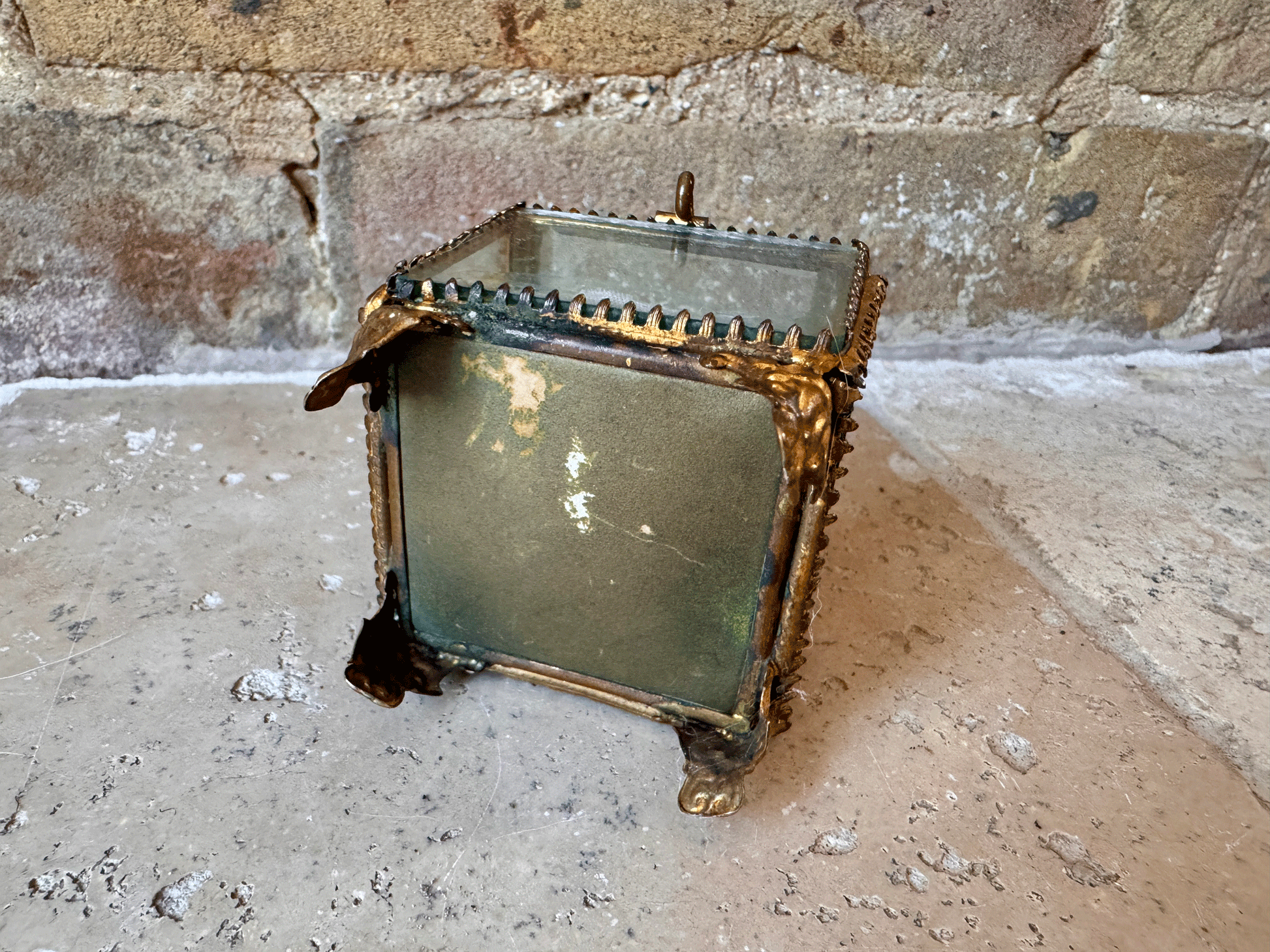 antique french ormolu glass pocket watch display case patch box jewellery casket