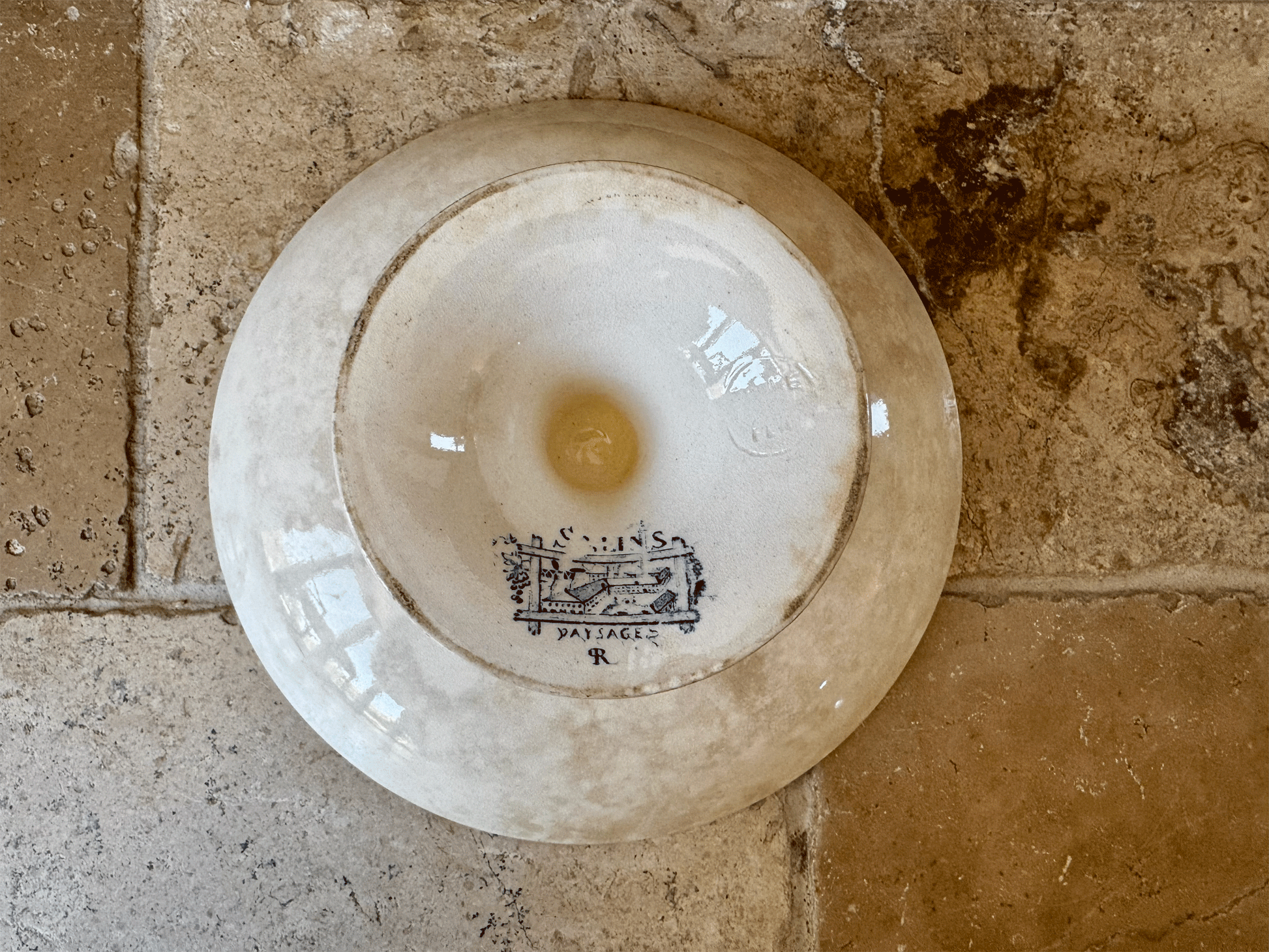 antique french rare 19th century salins paysage blue transferware terre de fer ironstone compotier compote dish stand