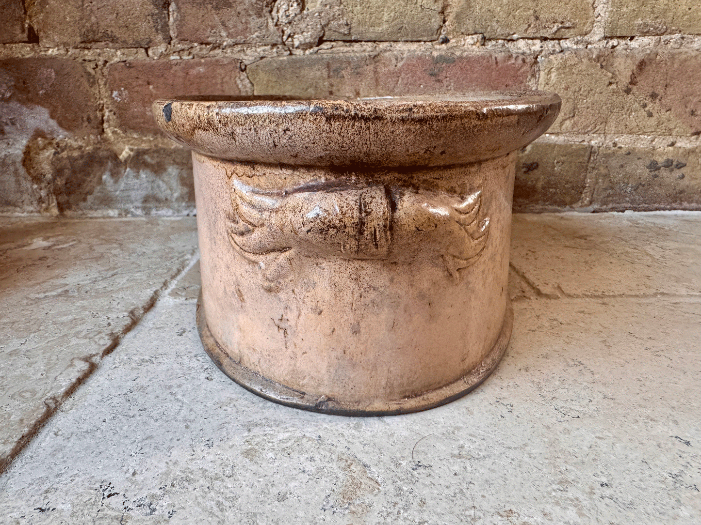 rare antique weathered timeworn peach yellow glaze terrine dish tureen planter