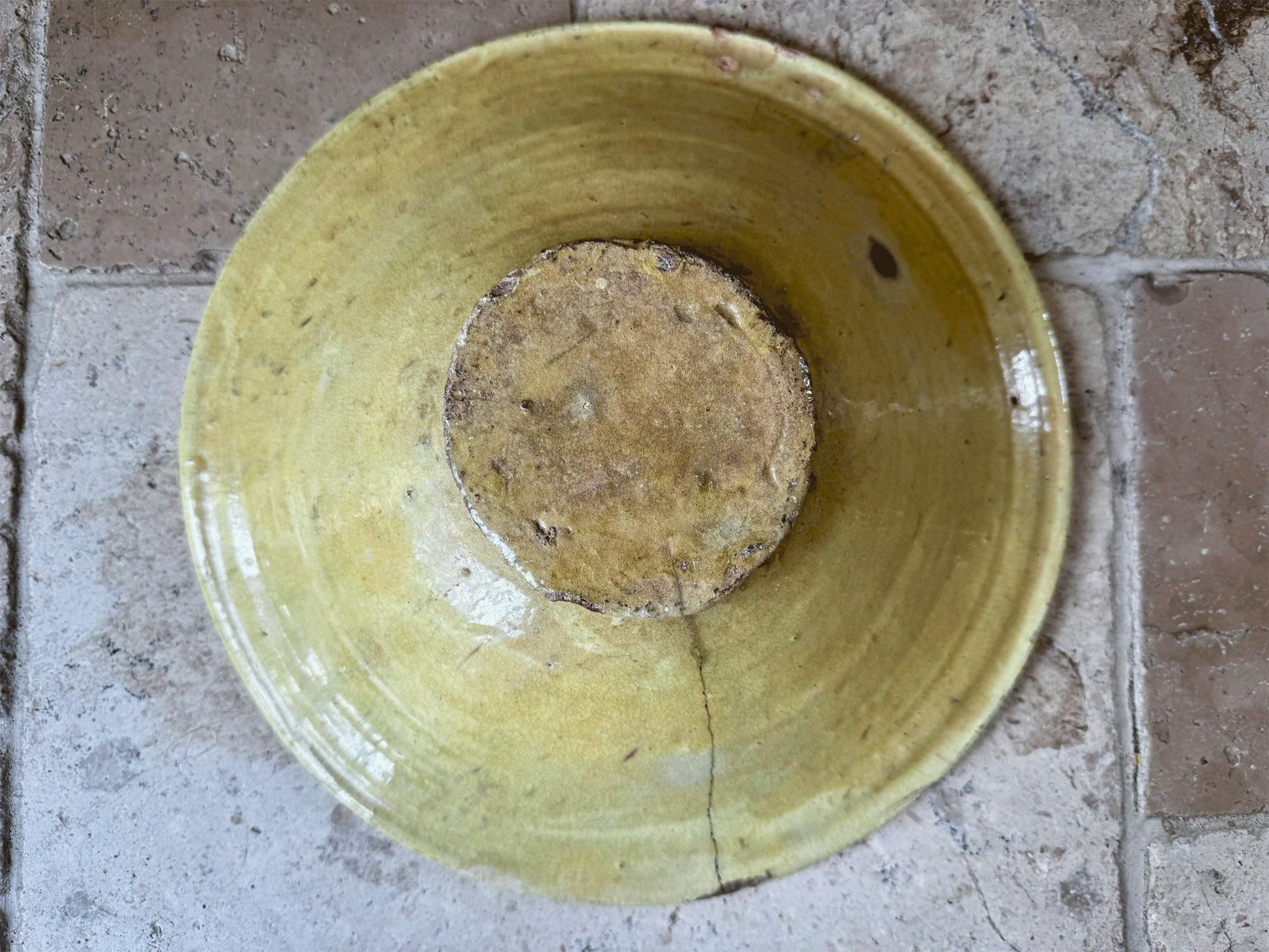 antique french large rare yellow glazed provencal earthenware terracotta tian mixing bowl