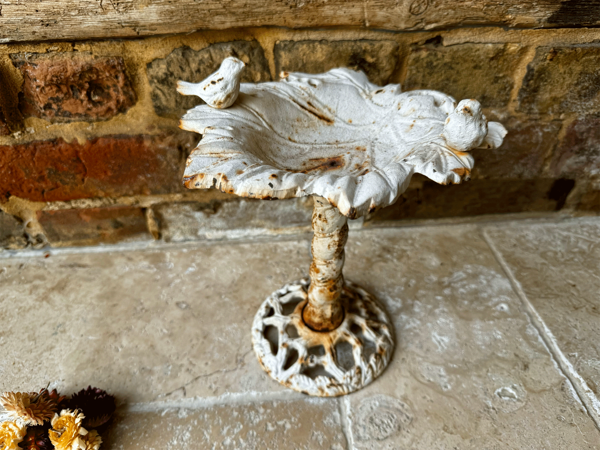 french 19th century cast iron bird bath display stand chippy weathered rustic