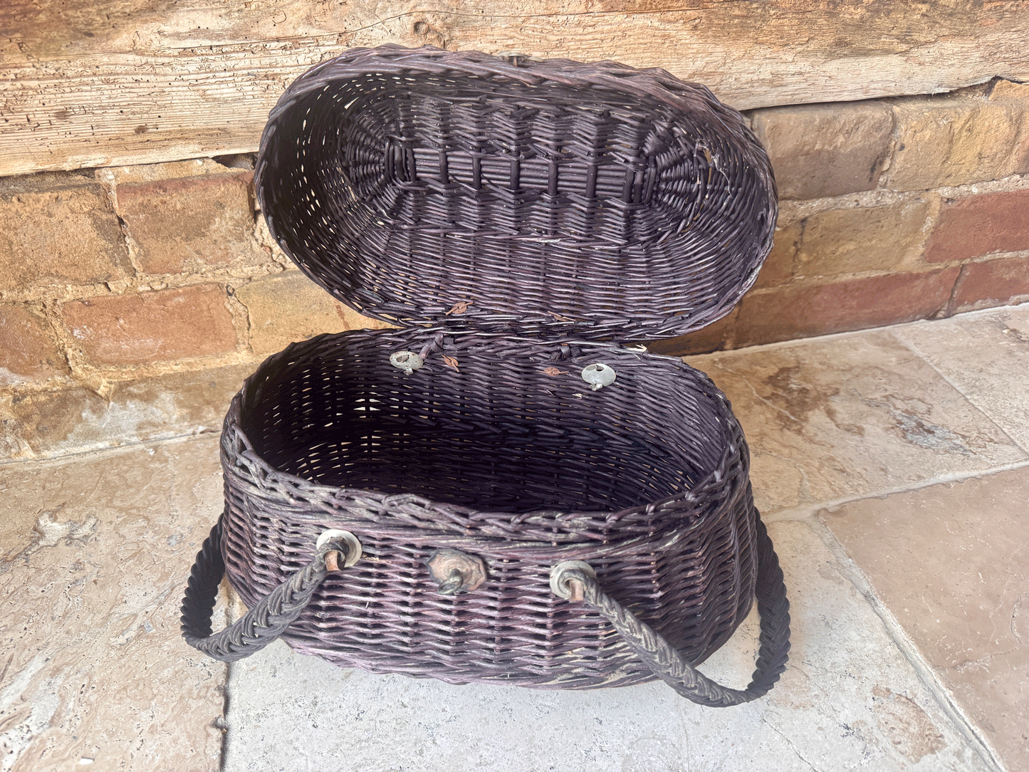 rustic antique french 19th century bressan shopping market fishing creel wicker basket