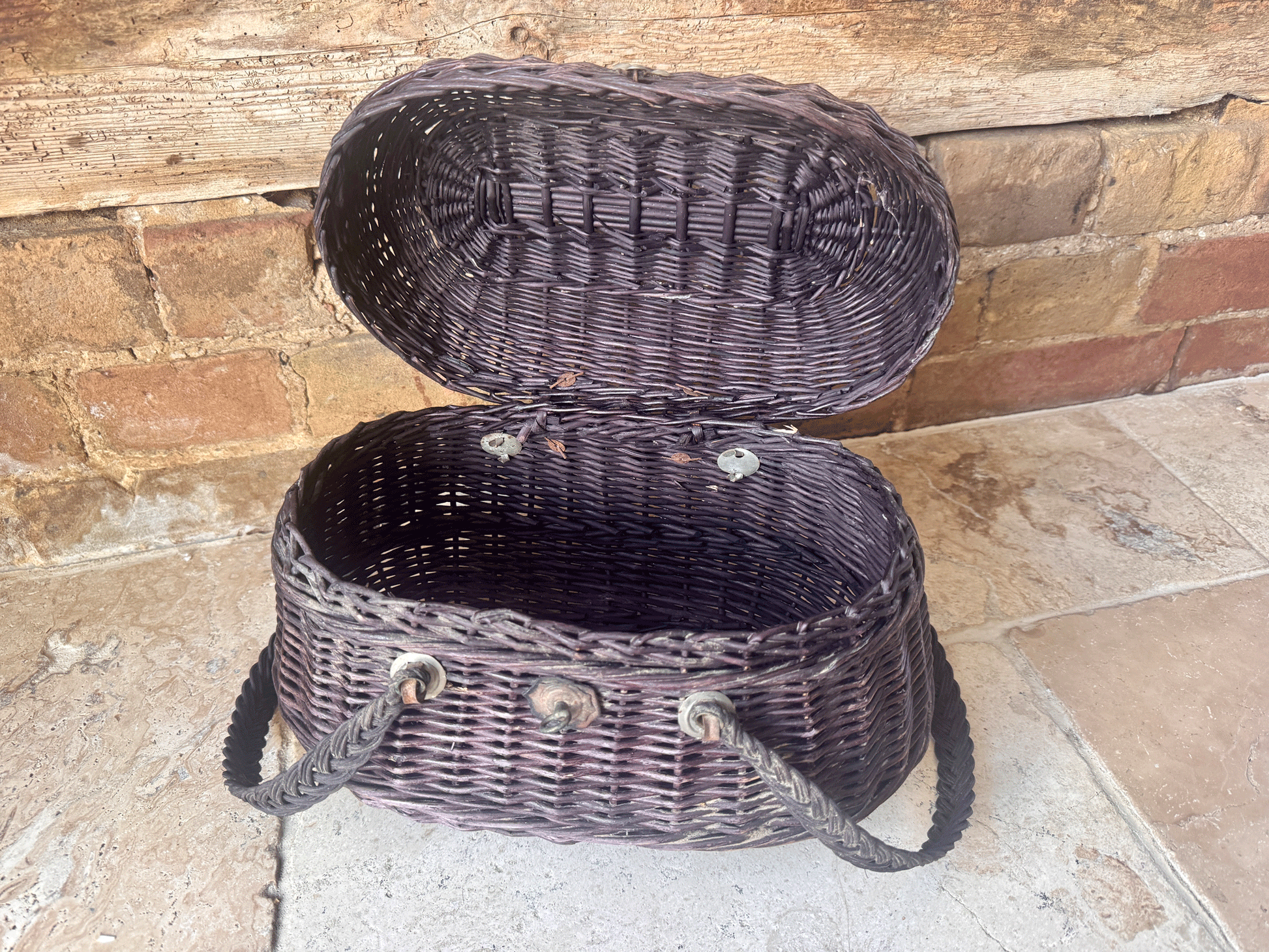 rustic antique french 19th century bressan shopping market fishing creel wicker basket