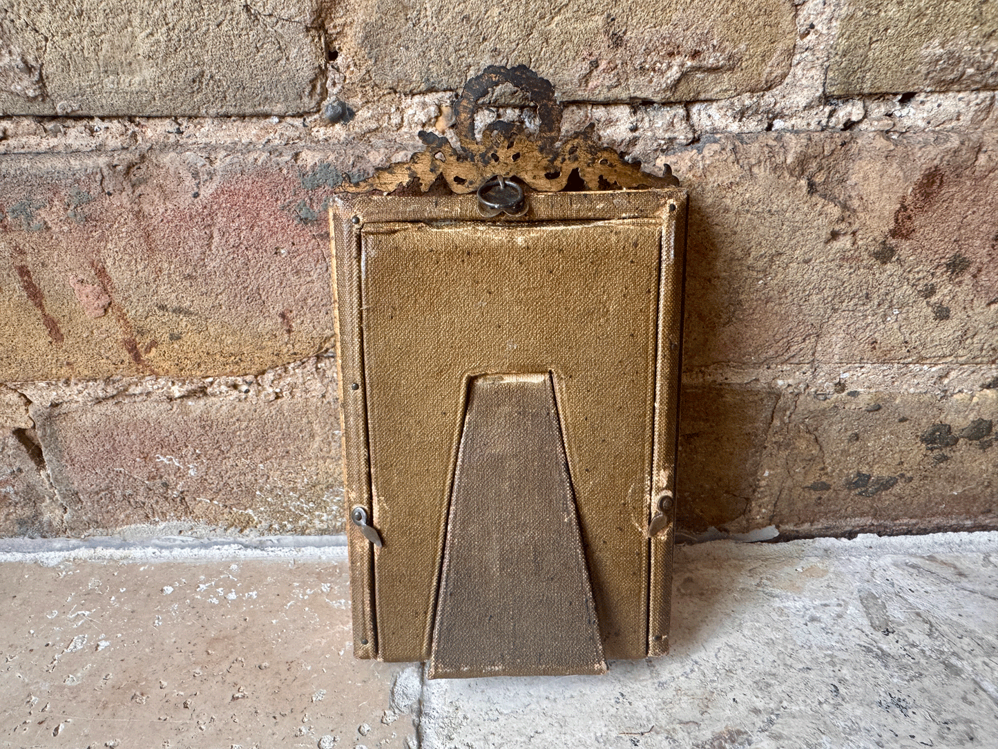 antique french wooden brass ormolu small picture photo frame garland banner 19th century