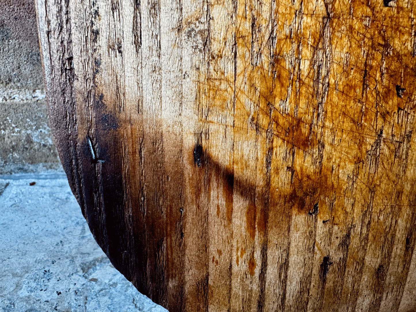 antique french extra large repaired dough bread board metalwork rustic kitchen decor