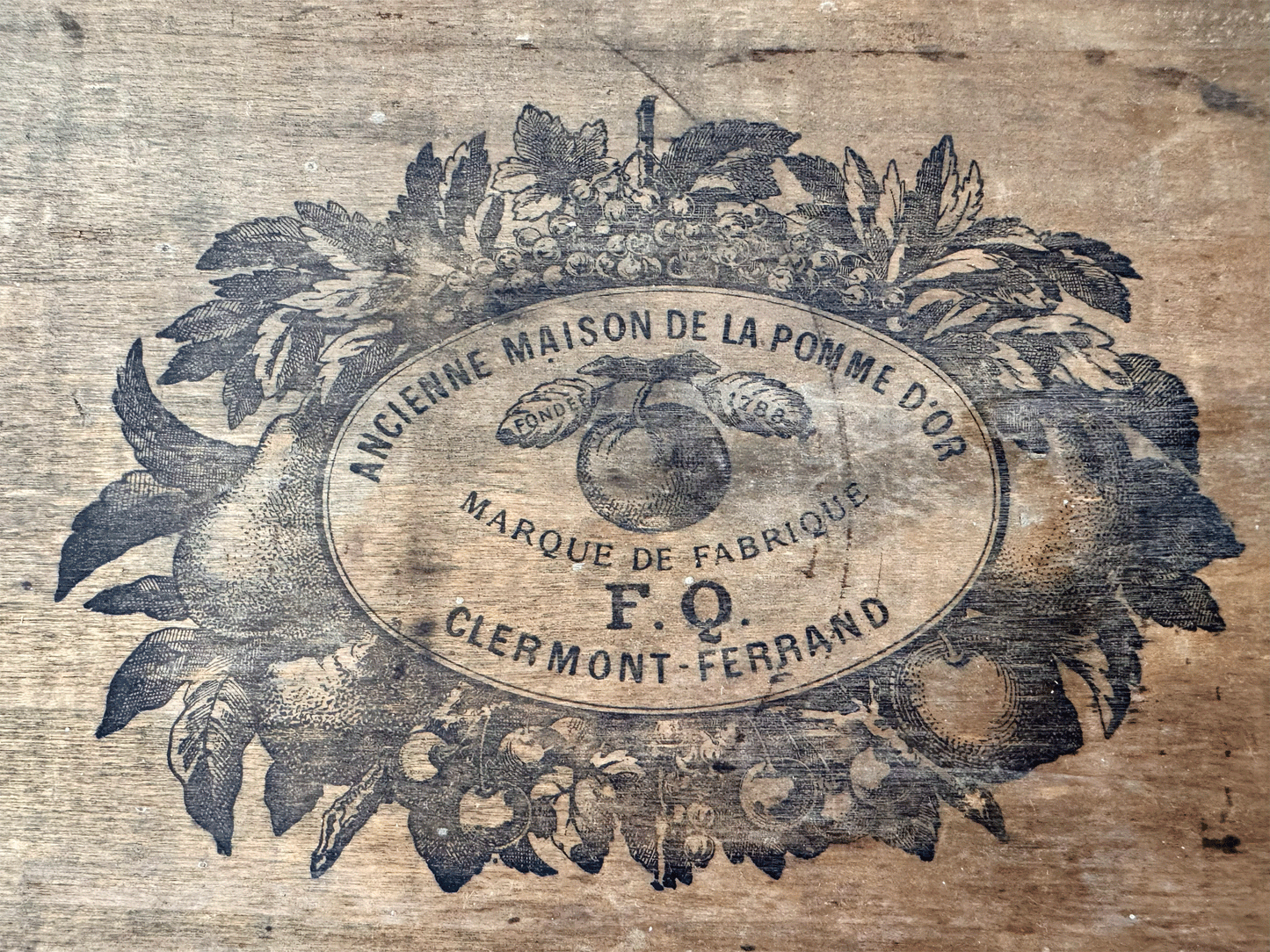 rustic antique french advetising wooden treen box iced fruit sweets fq pomme d'or