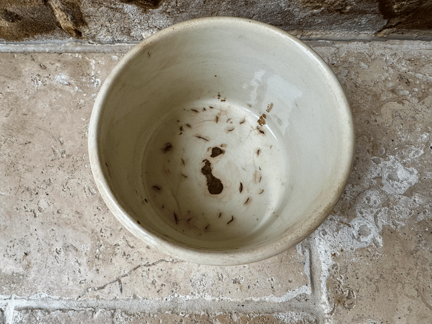 antique french buttery timeworn chunky white ironstone terre de fer confiture pot