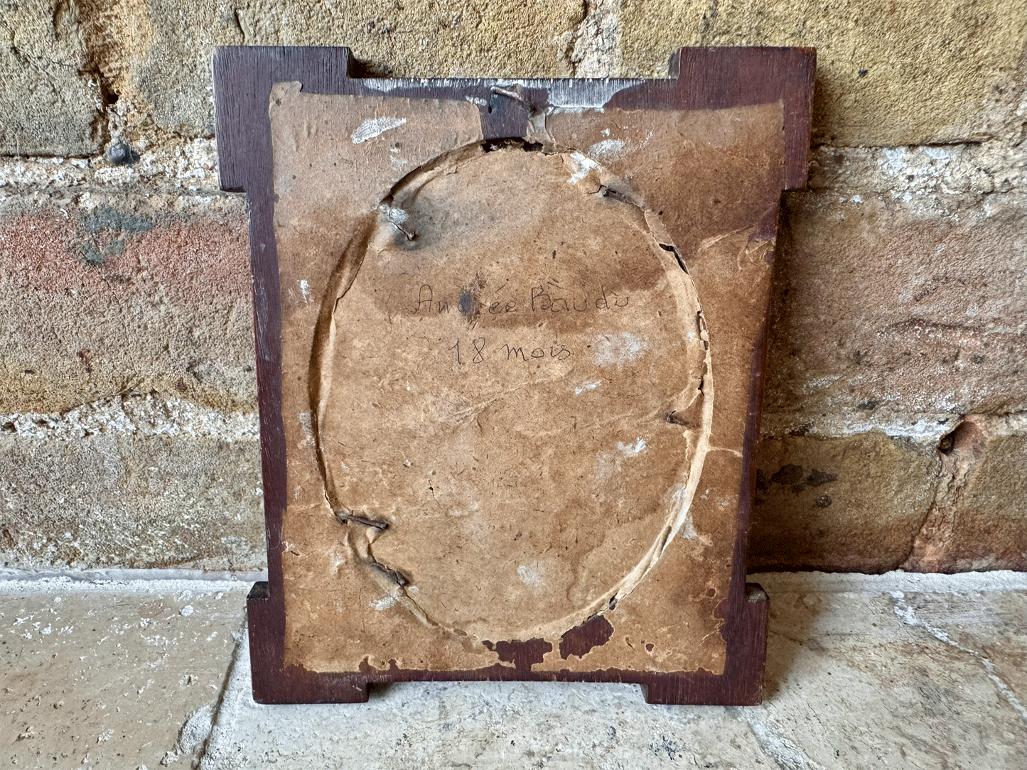 antique french baby boy child portrait black white inlaid mother pearl frame