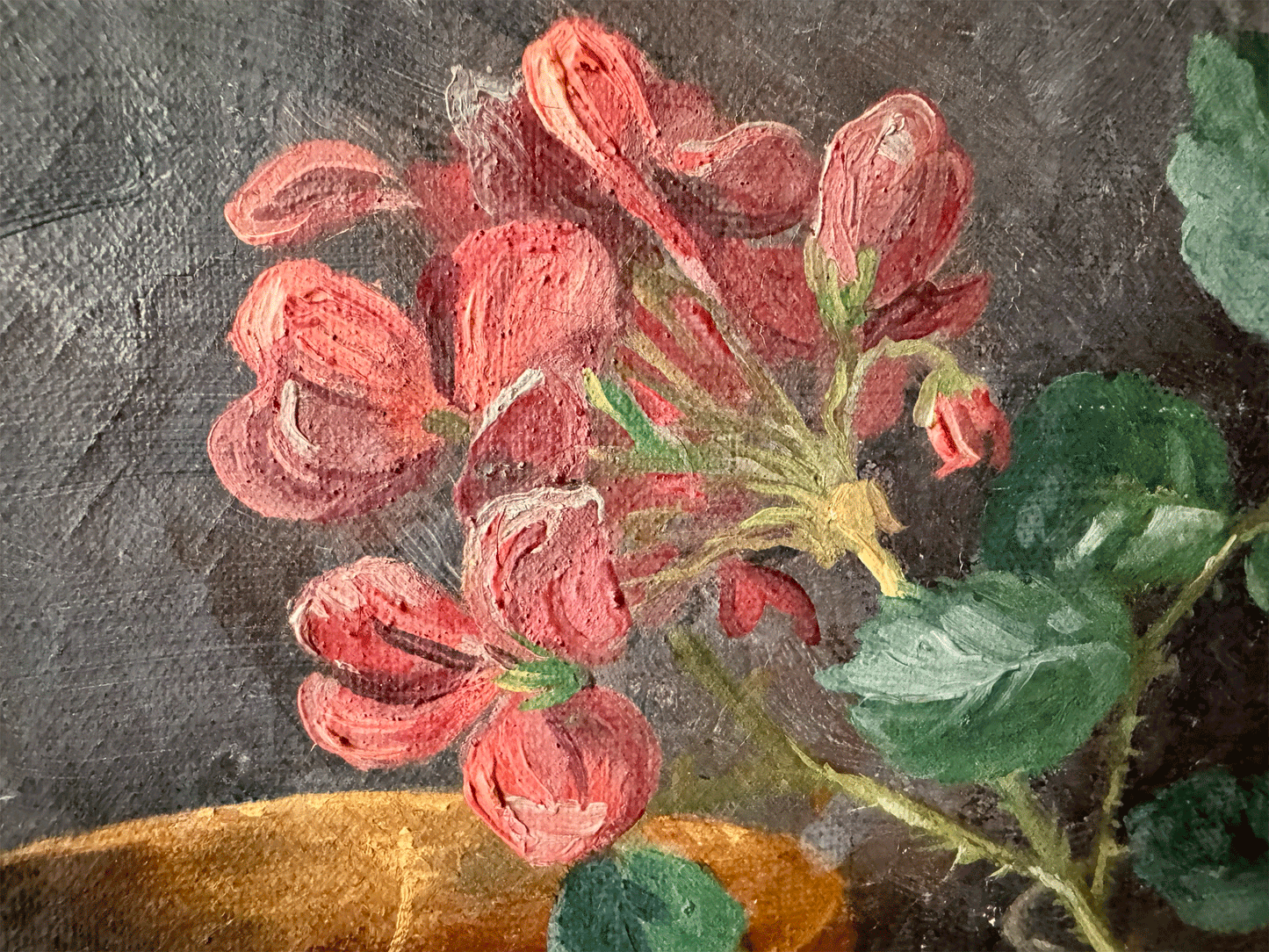 antique french gilt framed oil canvas signed still life opper pot floral cutting glass kitchen art