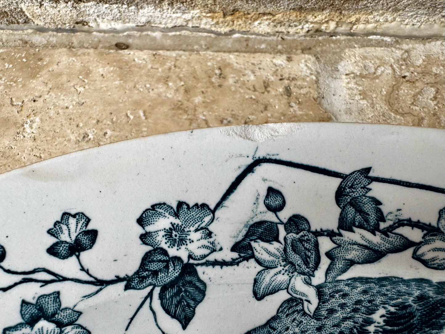 atique french terre de fer teal blue transferware platter plate st amand hamage aucelle