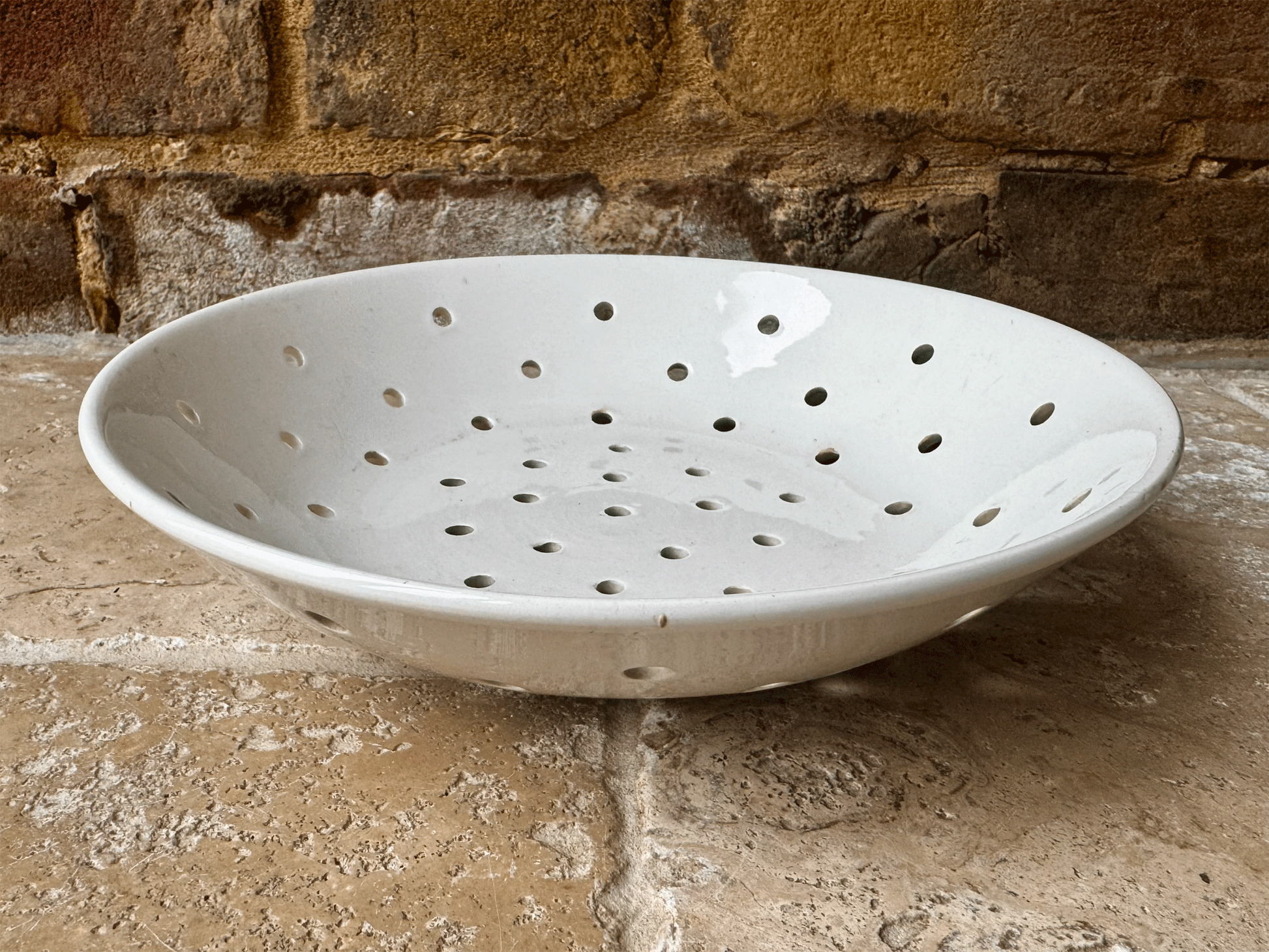 antique plain white ironstone sarreguemines digoin pierced berry bowl drainer strainer