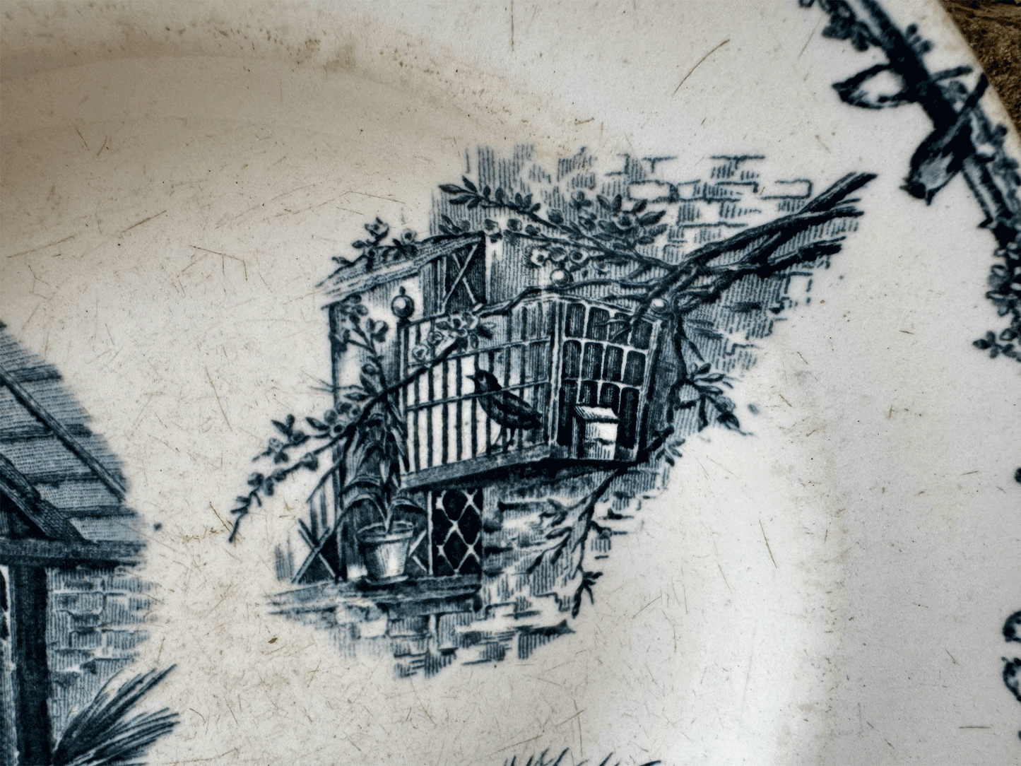 antique transferware paris terre de fer ironston bowl blue birds