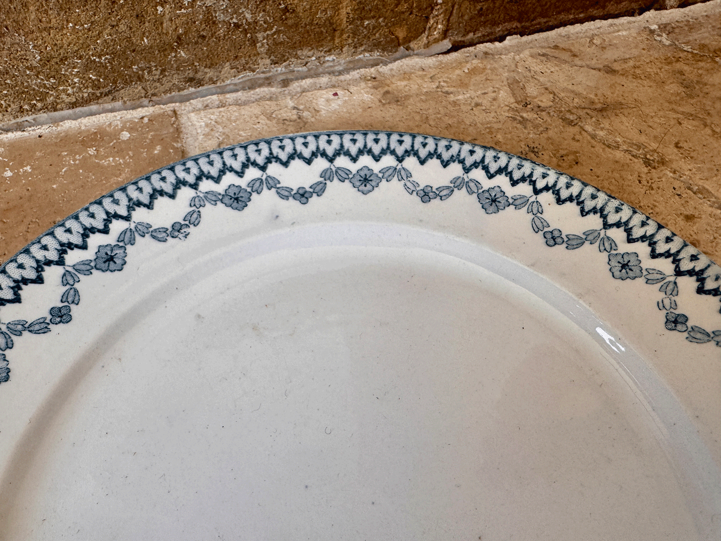antique french blue transferware plate assiette arras sarreguemines terre de fer ironstone
