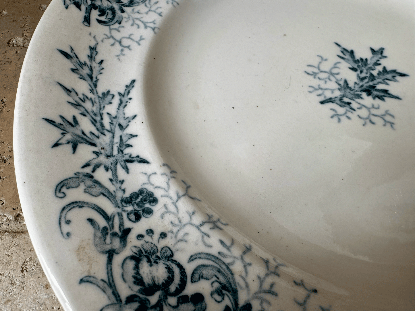 antique french blue transferware longwy cyrano ironstone terre de fer plate assiette