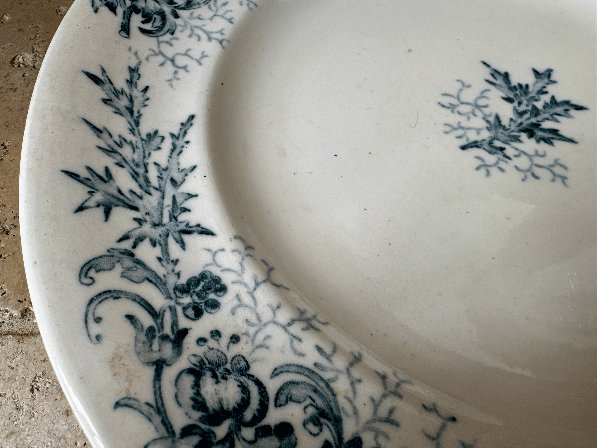 antique french blue transferware longwy cyrano ironstone terre de fer plate assiette
