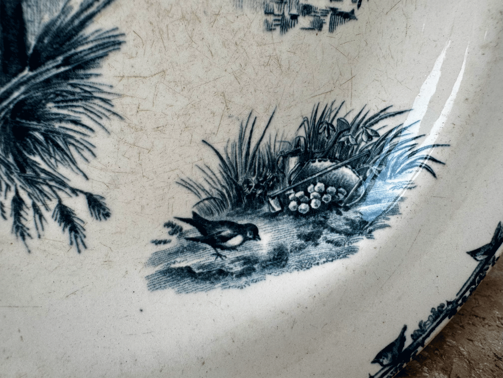 antique transferware paris terre de fer ironston bowl blue birds