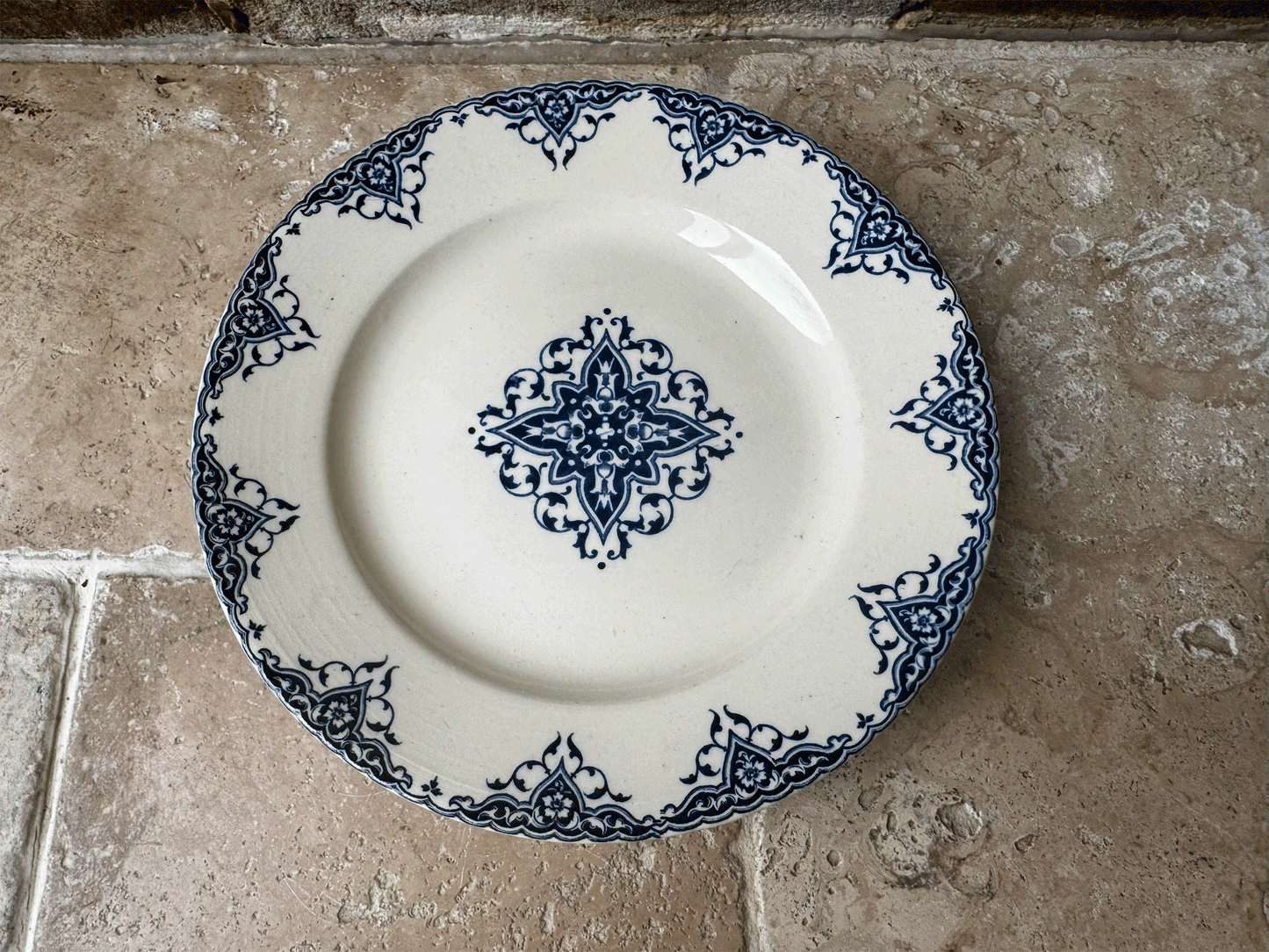antique french blue transferware terre de fer ironstone compote dish compotier grand depot bourgeois paris