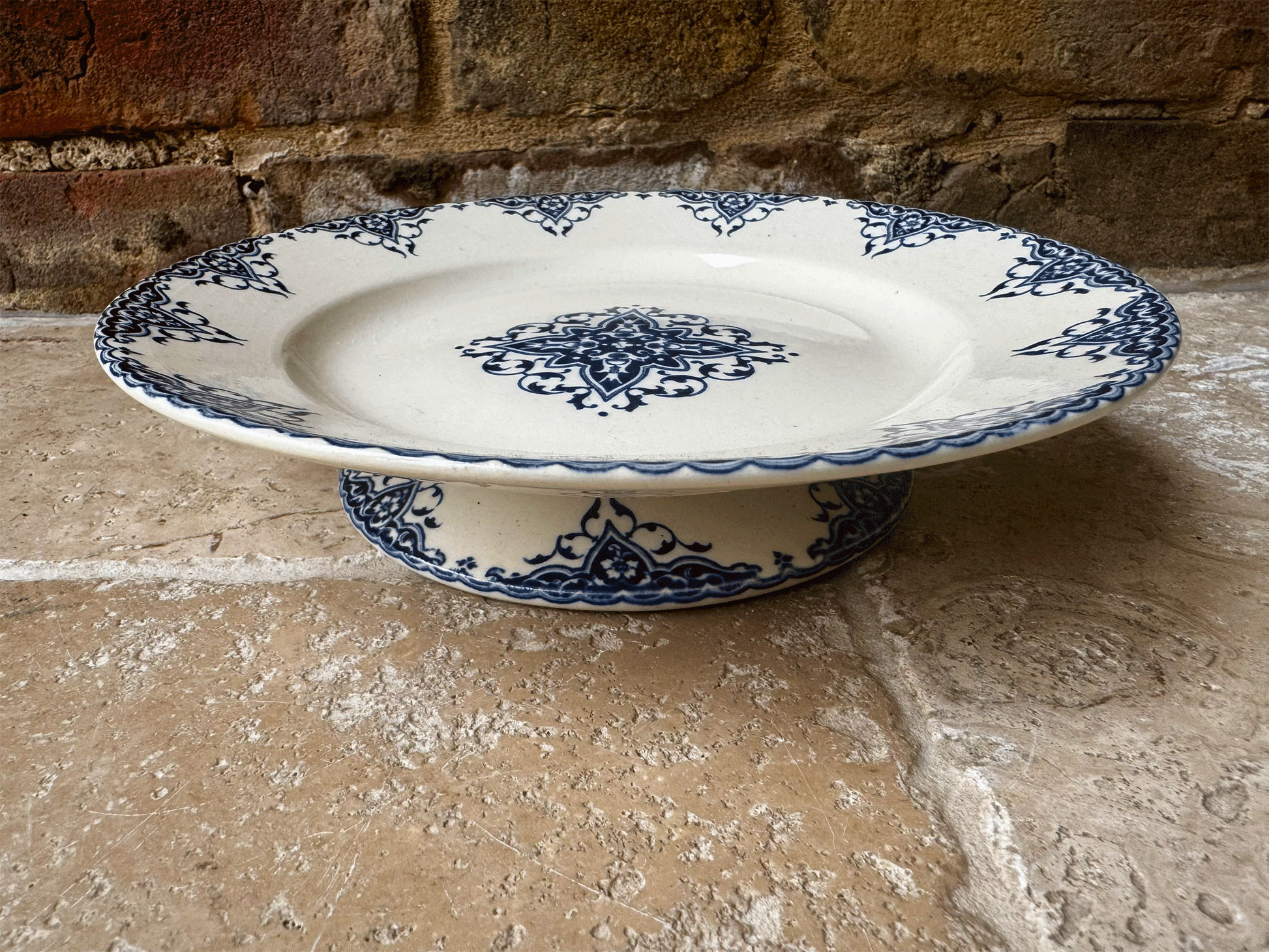 antique french blue transferware terre de fer ironstone compote dish compotier grand depot bourgeois paris