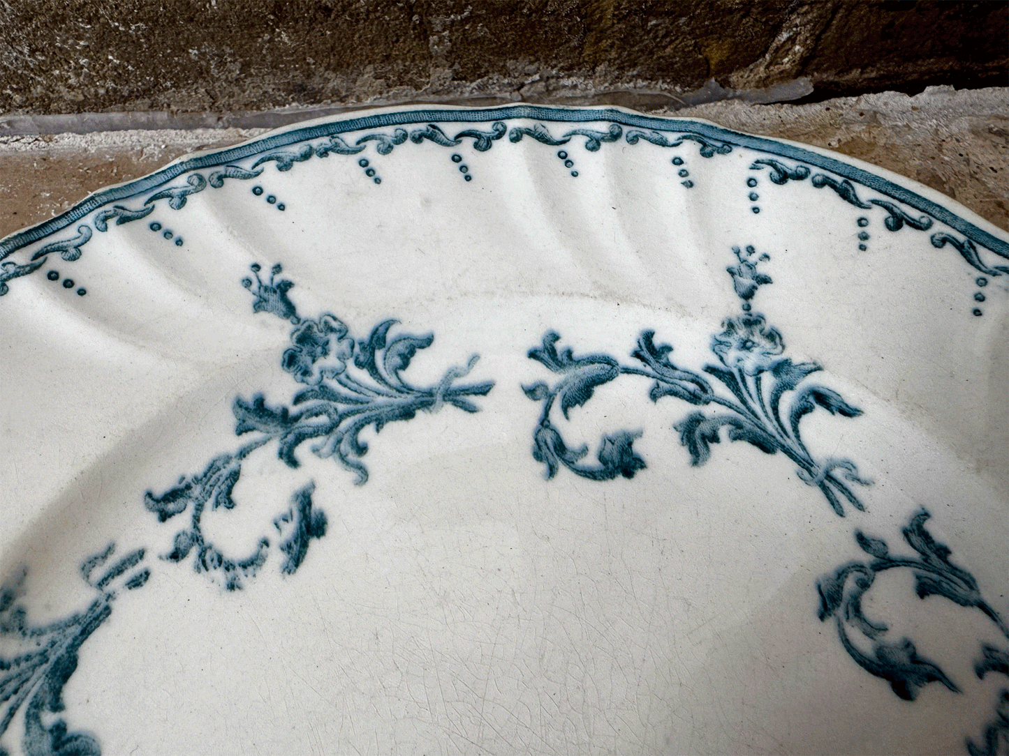 antique french blue transferware terre de fer ironstone longwy plate