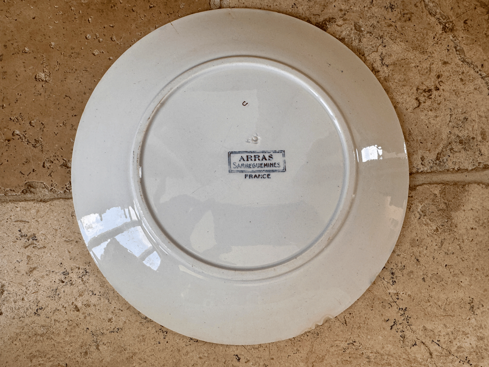 antique french blue transferware plate assiette arras sarreguemines terre de fer ironstone