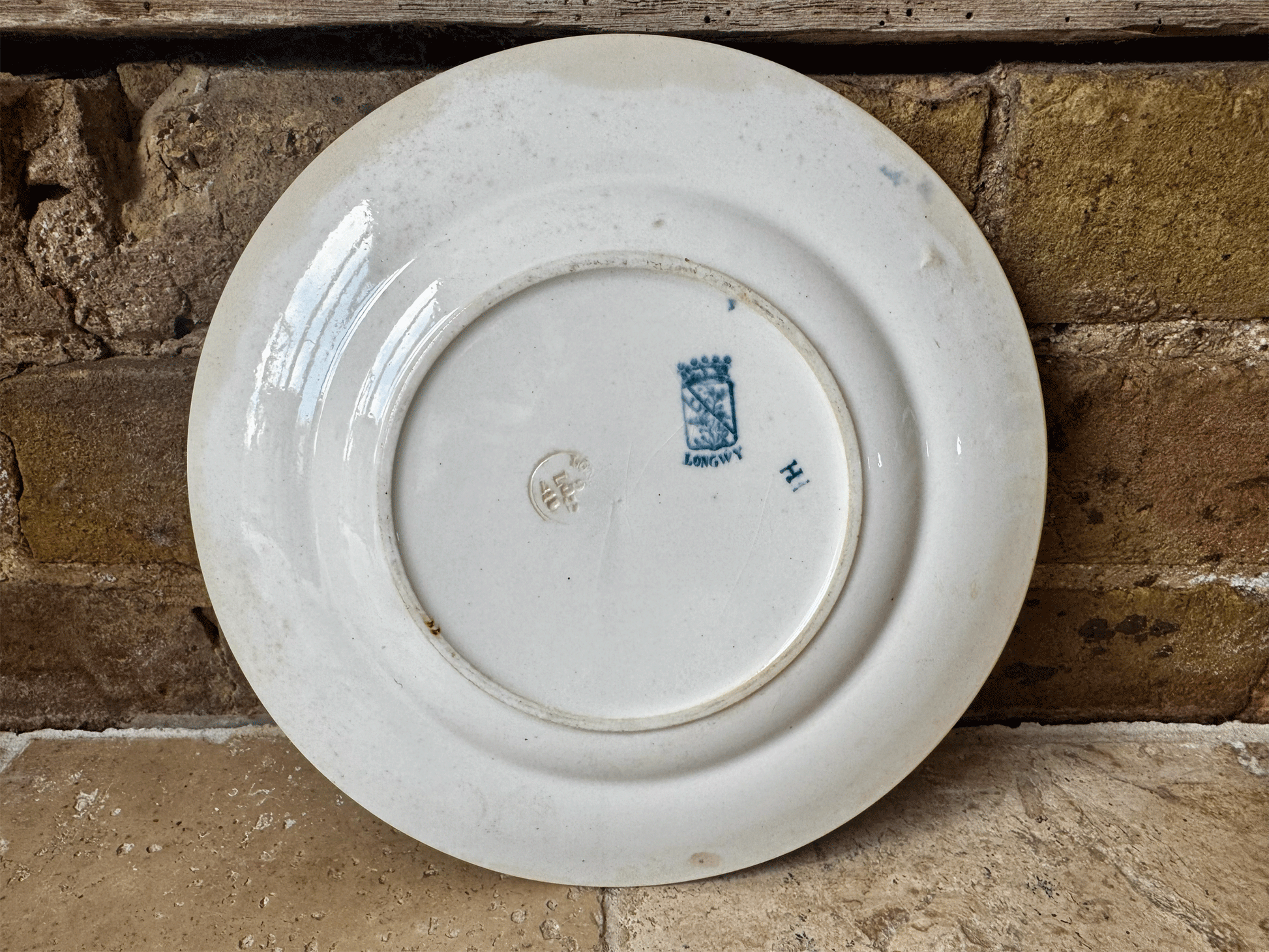 antique french blue transferware longwy cyrano ironstone terre de fer plate assiette