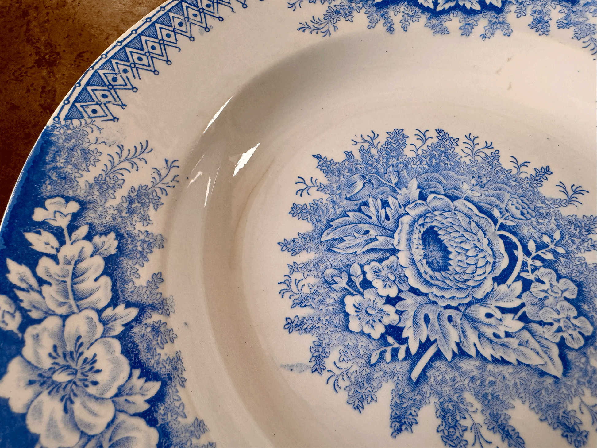 antique french blue transferware ironstone terre de fer ironstone soup bowl st amand jardiniere