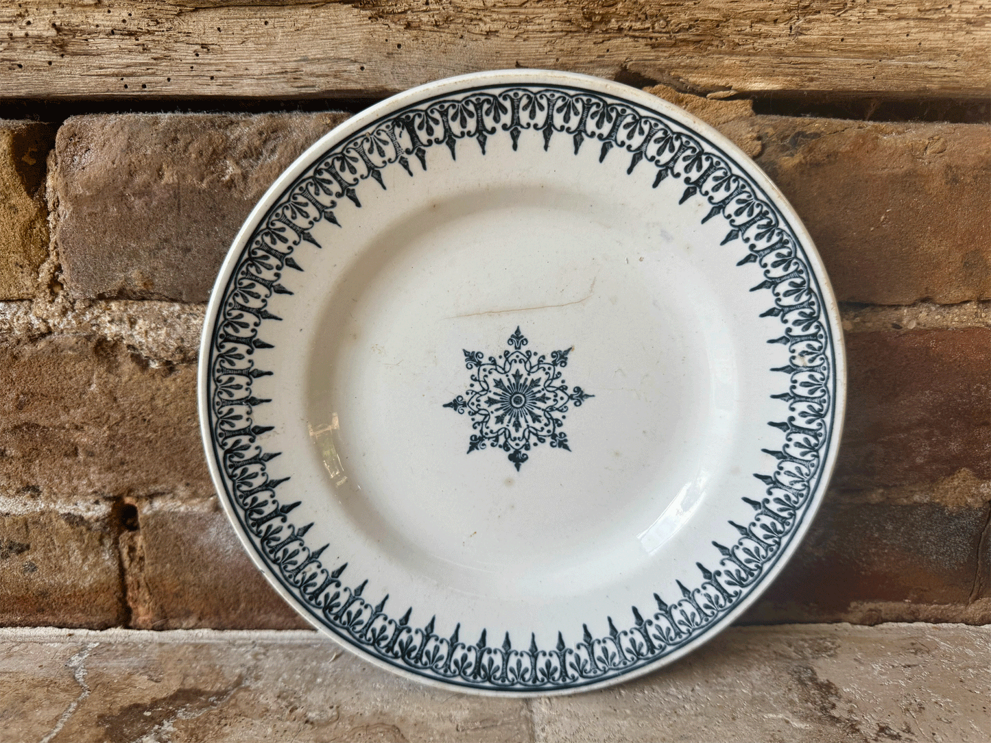 antique french terre de fer ironstone blue transferware side plate