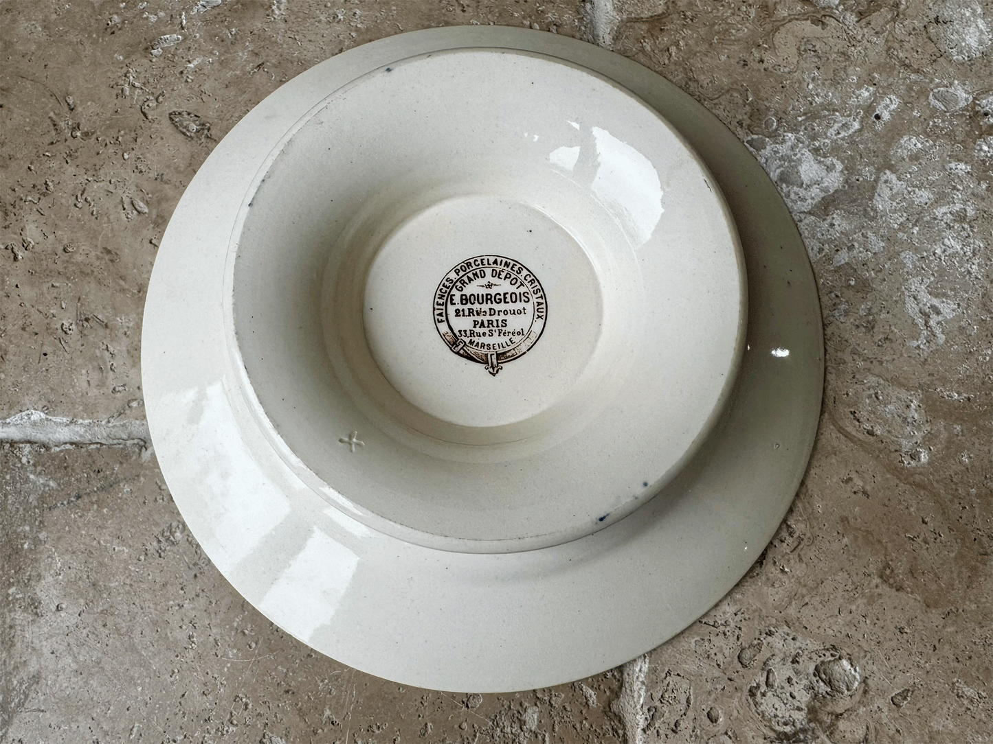 antique french blue transferware terre de fer ironstone compote dish compotier grand depot bourgeois paris