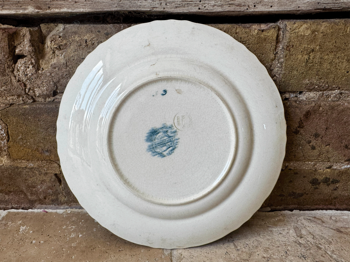 antique french blue transferware terre de fer ironstone longwy plate