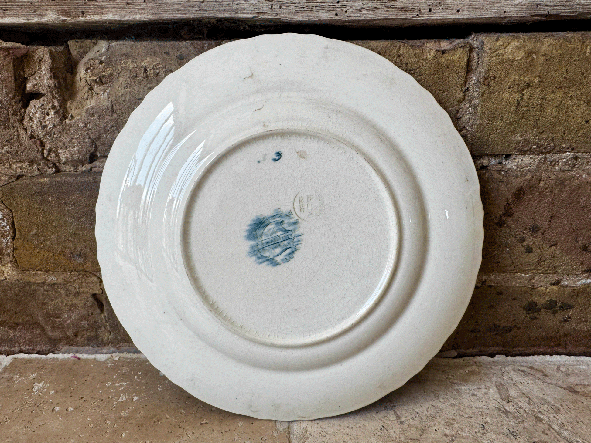antique french blue transferware terre de fer ironstone longwy plate
