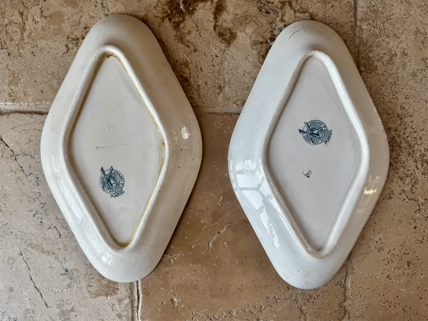 antique french st amand blue transferware ravier plate terre de fer ironstone