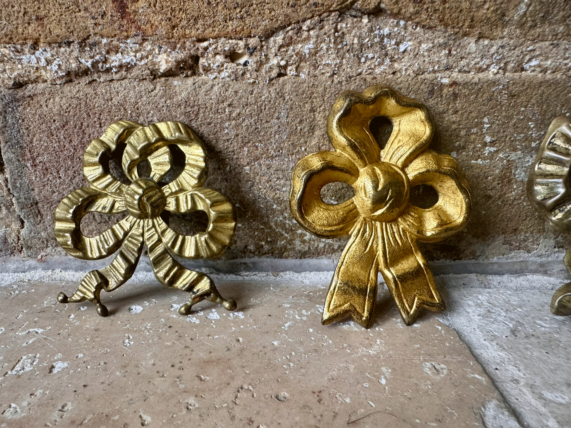 antique french bow shaped ribbon bow swag ormolu cache clous hooks