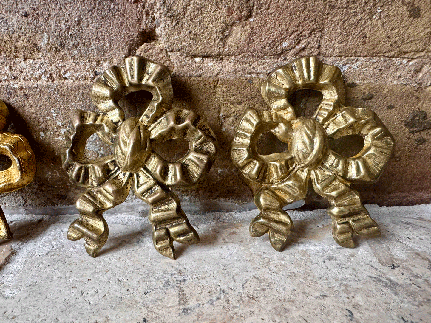 antique french bow shaped ribbon bow swag ormolu cache clous hooks