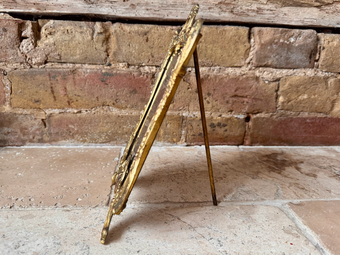 antique french brass photo picture frame decorative cornucopia scrollwork floral wreaths