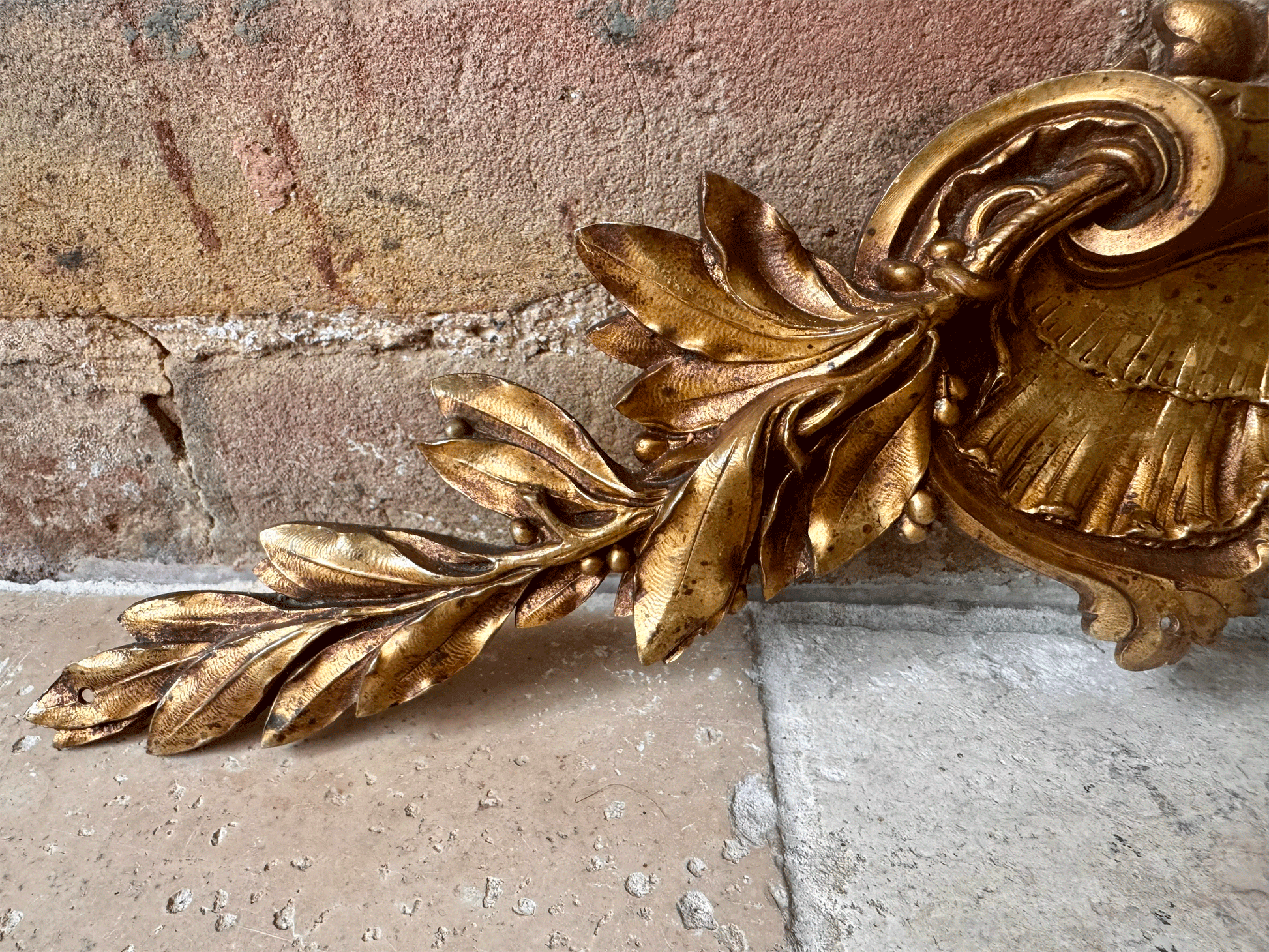 antique french brass sculpted gilded gilt wall panel hanging pediment frame