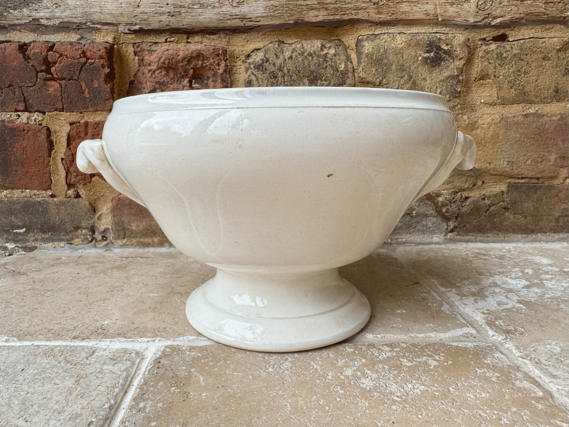 antique french white ironstone buttery timeworn soupiere tureen bowl