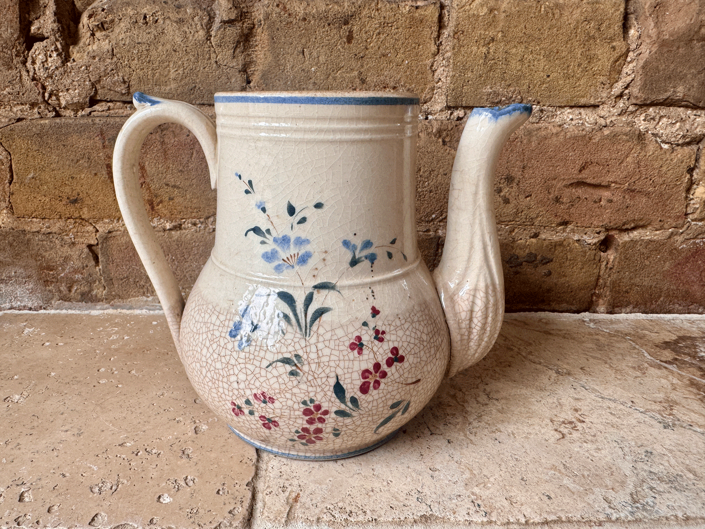 antique french hand painted earthenware vintage rustic teapot floral decoration vintage vase