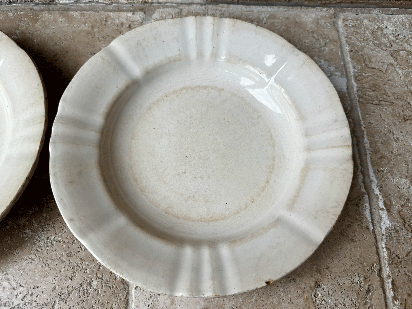 antique french saint amand hamage terre de fer plain white ironstone buttery aged bowl
