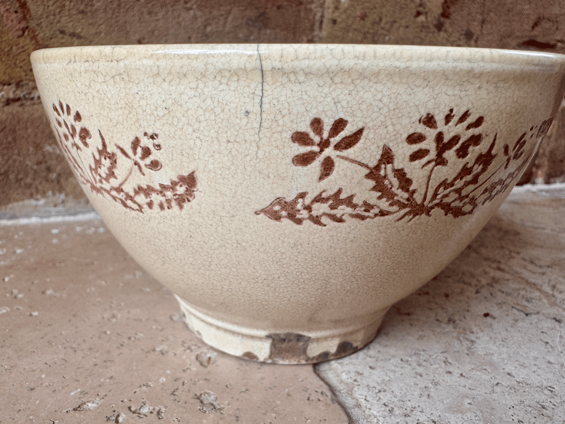 antique chippy timeworn french cafe au lait coffee bowl inlaid decoration 