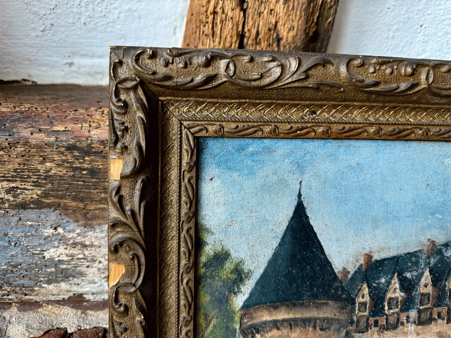 antique frencg oil painting canvas chateau scene m desbourdes