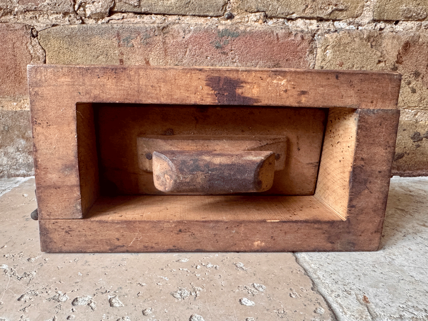 antique french rustic carved wooden treen butter mould brick grazing cow