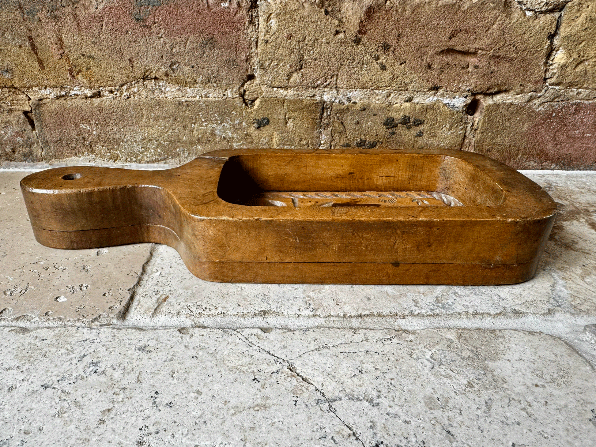 rare antique french carved butter brick mould alpine village country mountain scene setting