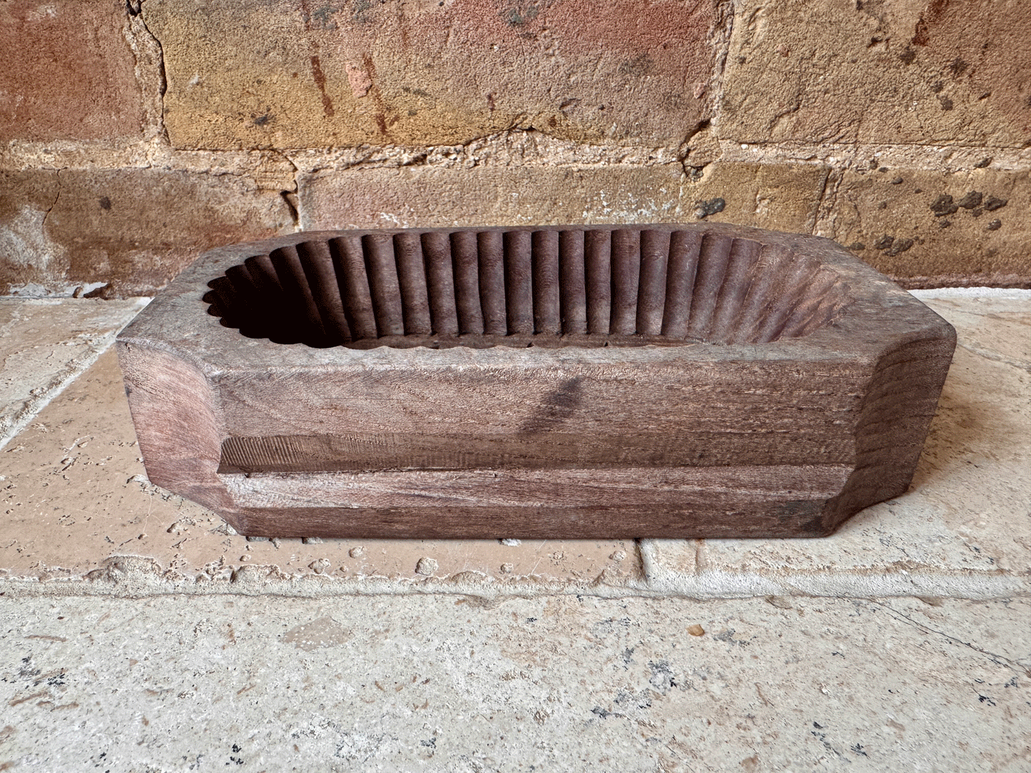 antique french deeplt carved butter brick mould wooden geometric folk art flower floral